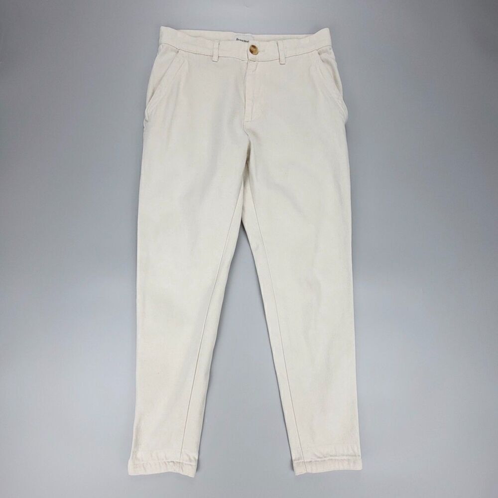 RHYTHM 100% Cotton Mid Rise Slim Tapered Ankle Cropped Pant Womens 28 Off White
